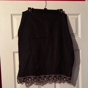 Willi Smith Black Pencil Skirt with Pink Embroidered Hem